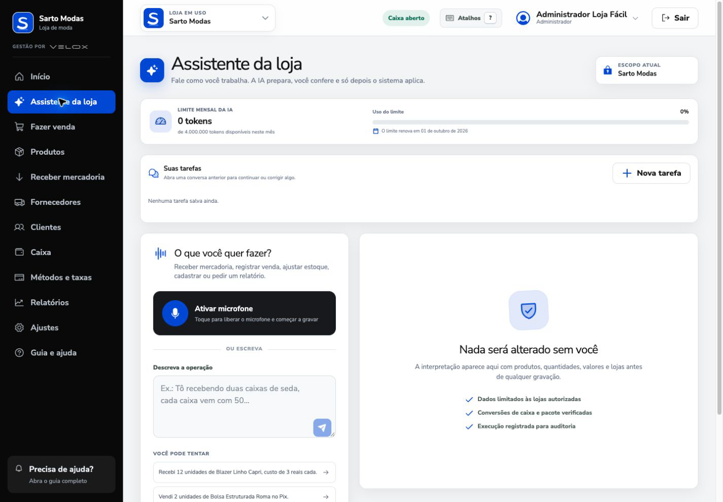 Assistente de IA da Sarto Modas no desktop